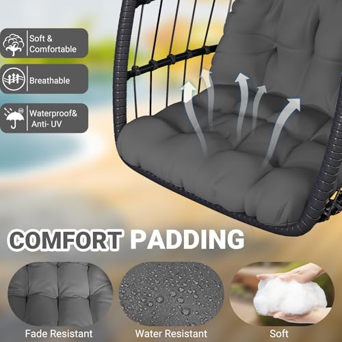 Egg Chair with Stand,Patio Rattan Wicker Hanging Swing Egg Chair Hammock Chair for Bedroom Porch Garden,Thickened Aluminum Alloy Steel Frame and UV Resistant Cushion,350LBS Capacity