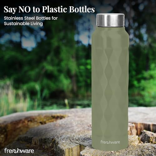 Image of Frenchware Water Bottle (1 Litre, Premium Stainless Steel, Olive) Bottle for Fridge, School, Outdoor, Gym, Home and Office, Scratch-Resistant, Rust Free, Non-Toxic, Easy-to-Clean
