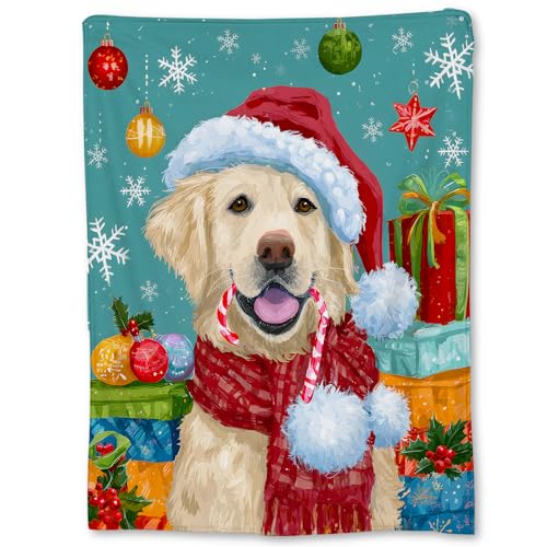 Christmas Golden Retriever Dog Blanket, Soft Lightweight Flannel Cute Holiday Puppy Throw Blanket for Couch, Bed, Travel & Home Decor Gifts, Cozy Warm Blankets for Adults Kids Women Girls 60×50 in