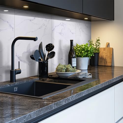 LoXus - Wall Cladding Marble Look, 4 Pieces, 120 x 60 cm, § Alternative to Bathroom Tiles, Kitchen Tile, Shower Wall Panels, PVC Wall Panel for Kitchen Splashback, Bathroom, Living Areas, 3D Wall