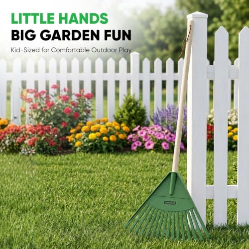 Image of Rakes with Hardwood Handle, Durable Plastic Head to Sweep Leaves in Lawn and Tidying Up The Garden, 34 inch (Green), 6 Pack