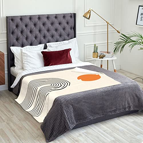 Abstract Minimalist Throw Blanket Simple Mid Century Contemporary Geometric Sun Boho Soft Warm Bed Bedding Women Blankets For Couch Bedroom Sofa Office, Cozy Flannel Plush Blanket Gifts, 60 X 40 Inch #TOP1