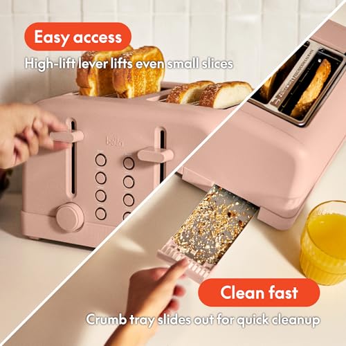 Image of bella 4 Slice Toaster, 6 Setting Shade Control with Reheat & Cancel Buttons, Removable Crumb Tray, Anti Jam & Auto Shutoff, 900 Watt, Blossom