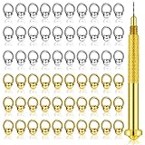 61 Pieces Dangle Nail Piercing Charms Set, Nail Art Piercing Tool Hand Drill and Beaded Rings Jewelry Rings for Tips, Acrylic, Gels and Decorations (Gold, Silver)