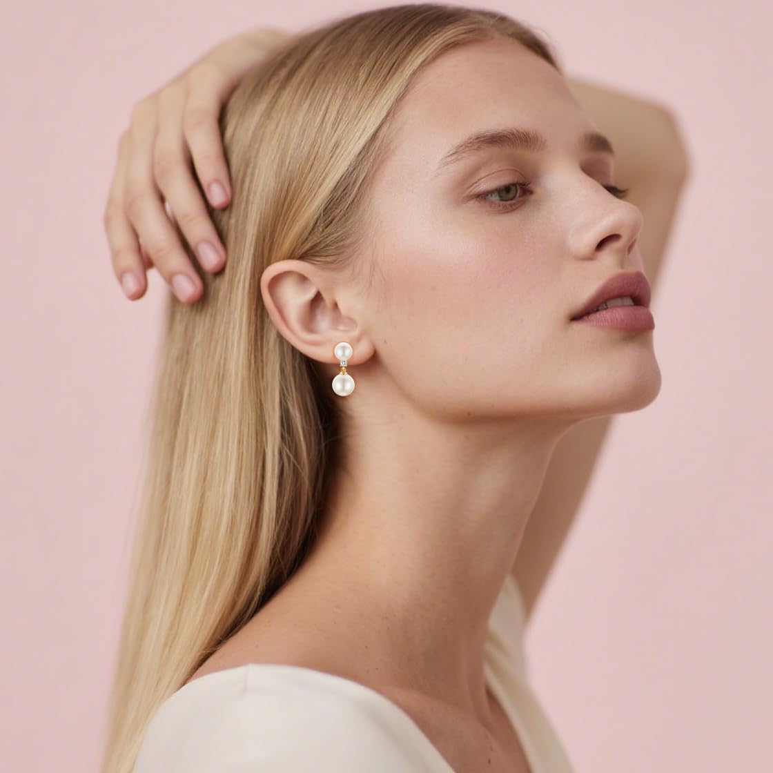 Pearl Drop Earrings With Cubic Zirconia 925 Sterling Silver Post Bridal Wedding Earrings Hypoallergenic for Women - Image 6