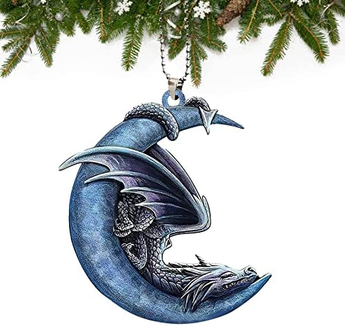 Loandicy Blue Moon Sleeping Dragon Pendant, Christmas Car Interior Hanging Ornaments, Fantasy Christmas Acrylic Ornament and Holiday Decoration for Men, Women, Kids, Girl, Boy