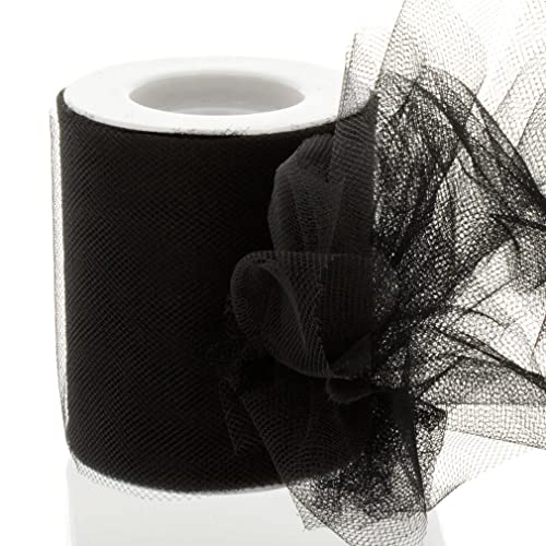 Image of 3 inch Premium Tulle Fabric Roll for Crafts, Wedding, Party Decorations, Gifts - Black 100 Yard Spool