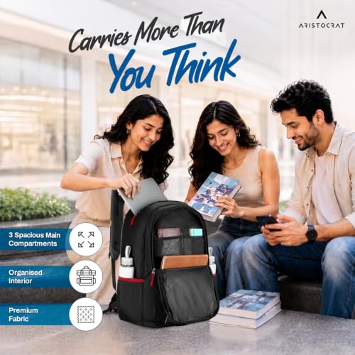 Image of Aristocrat NRG Spacious 42L Casual Backpack, 3 Compartments | Front & Side Pockets, Premium Fabric & Zipper, Padded Straps, Travel / Casual / College Bag, Unisex, 1-Year Global Warranty
