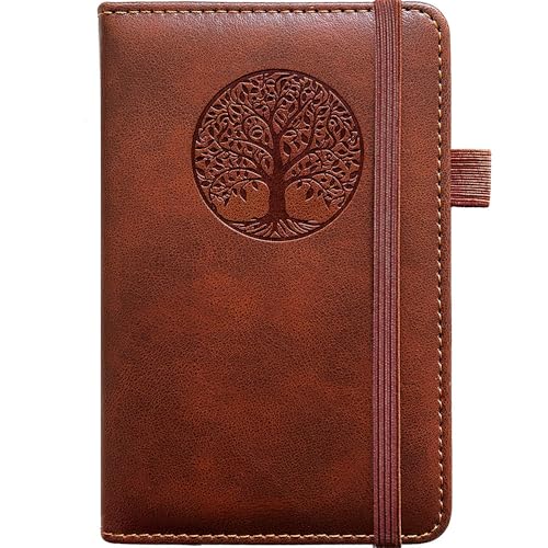 BIYUNRO Small Pocket Notebook, Mini Address Book & Password Book with Alphabetical Labels (Brown)