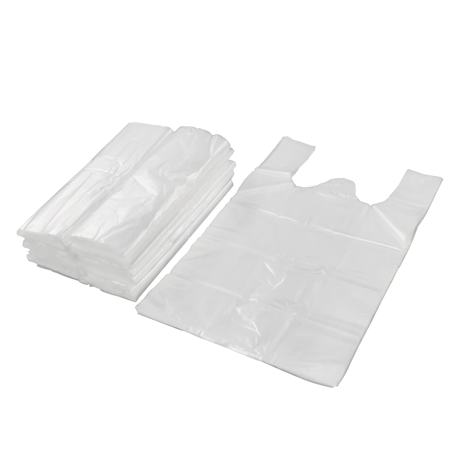 Yesdate Handled Plastic T-Shirt Bags, Grocery Shopping Bags, Clear Reusable Carryout Bags, 400 Bags