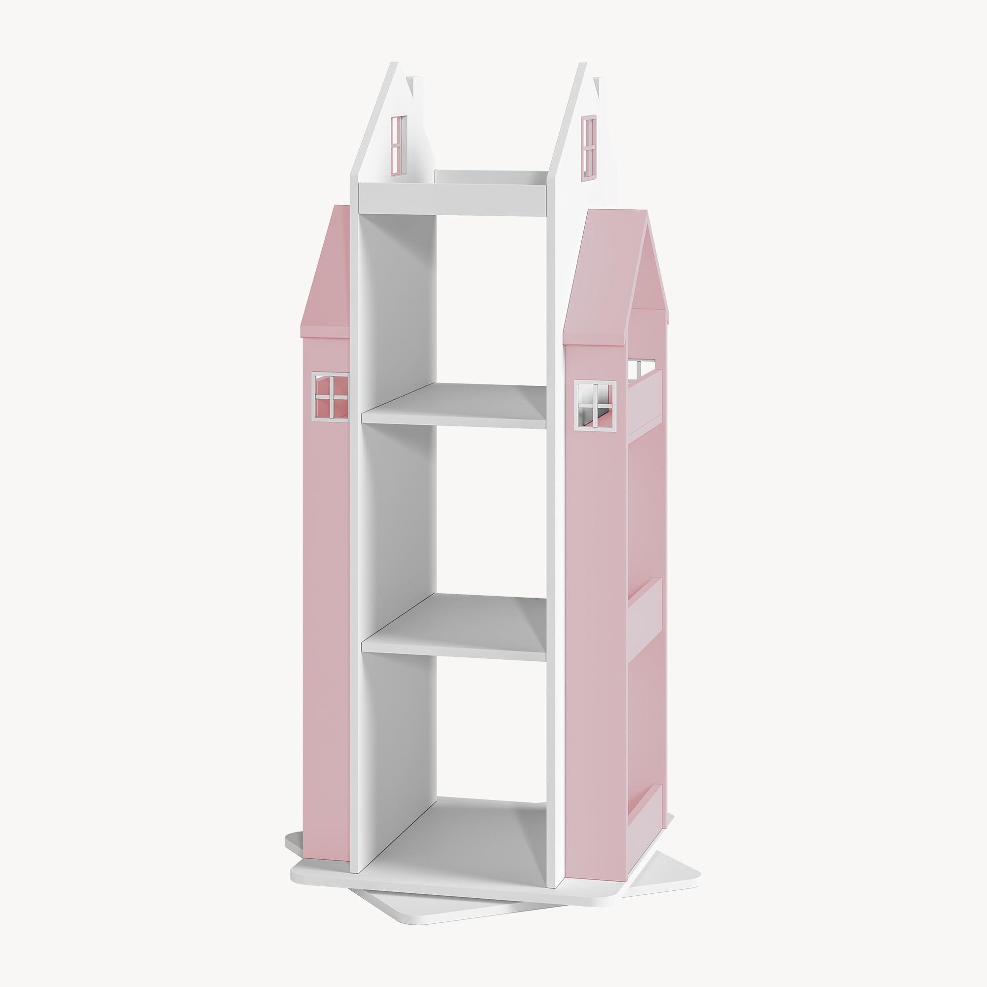 [en.casa] Scaffale Girevole per Cameretta a Forma di Casetta Libreria Rotante per Bambini con Ripiani e Porta Libri Laterali 108x40x40 cm Rosa/Bianco
