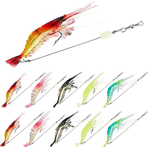 10PCS Saltwater Fishing Lures Shrimp Baits Set, Premium Soft Shrimp Fishing Tackle with Luminous Sharp Hooks, for Freshwater and Saltwater - Syosisny Cover