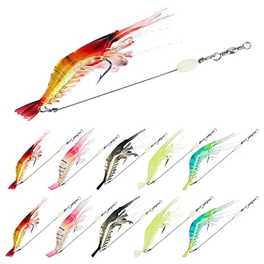10PCS Saltwater Fishing Lures Shrimp Baits Set, Premium Soft Shrimp Fishing Tackle with Luminous Sharp Hooks, for Freshwater and Saltwater - Syosisny