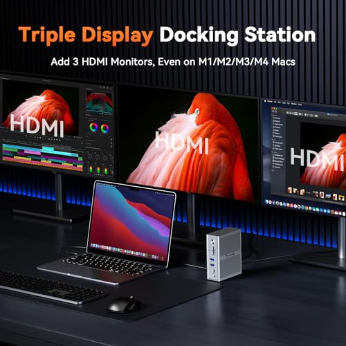 Image of TobenONE USB C Laptop Docking Station 3 Monitors, Triple 4K DisplayLink Dock with 120W Power Adapter, for MacBook M1-M5 /Mac mini /Windows, 3X HDMI, 5X USB, Gigabit Ethernet, Driver Required