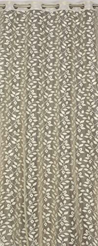 Image of Leaves Design Semi Transparent Window Curtain 5 feet Long Set of 2 pcs Drawing Room Parde | Pooja Room Curtain Panel | Sheer Curtain, Cream Color
