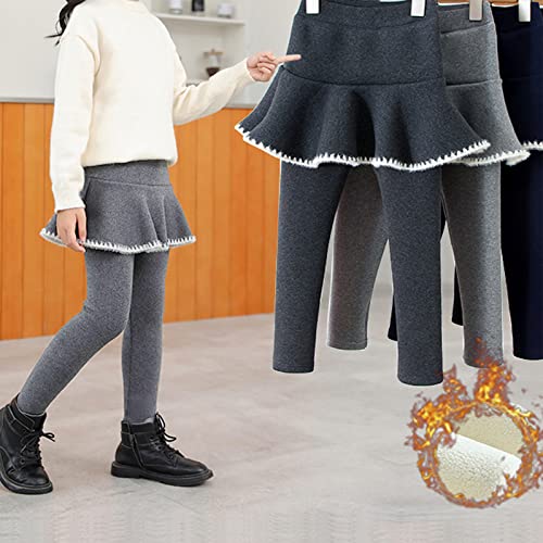 Looching Toddler Girls Fleece Lined Leggings with Skirt Kids Tights Winter Warm Thick Tutu Pants 1-6Years3