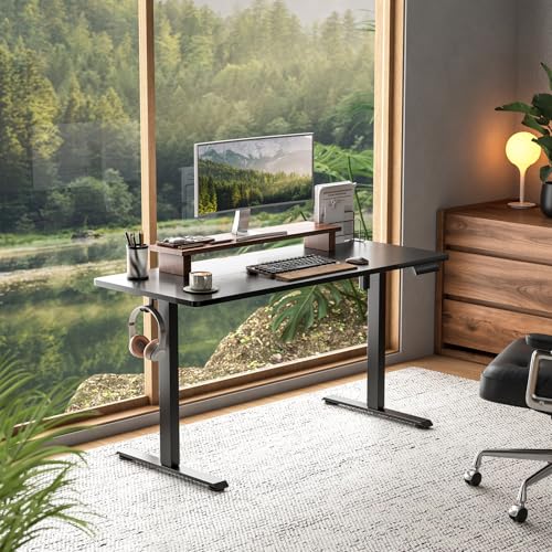 Image of Veken 63x23.6 Inch Large Electric Standing Desk, Heights Adjustable,Sit to Stand Up, Work Home Office Computer Table for Walking Pad, Wooden Desktop Desks, Black