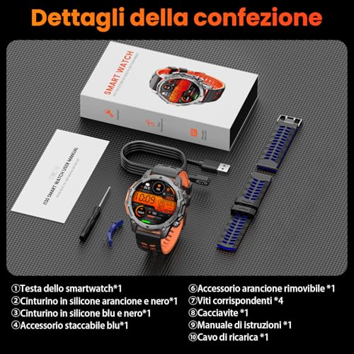 Smartwatch Uomo Con Torcia, 1,52'' Hd Orologio Smartwatch Militare Con 500 Mah Batteria(7-30 Giorni Di Durata), Smart Watch Uomo Con 110+ Sport Fitness/Frequenza Cardiaca/Spo2/Sonno Per Android Ios - 9