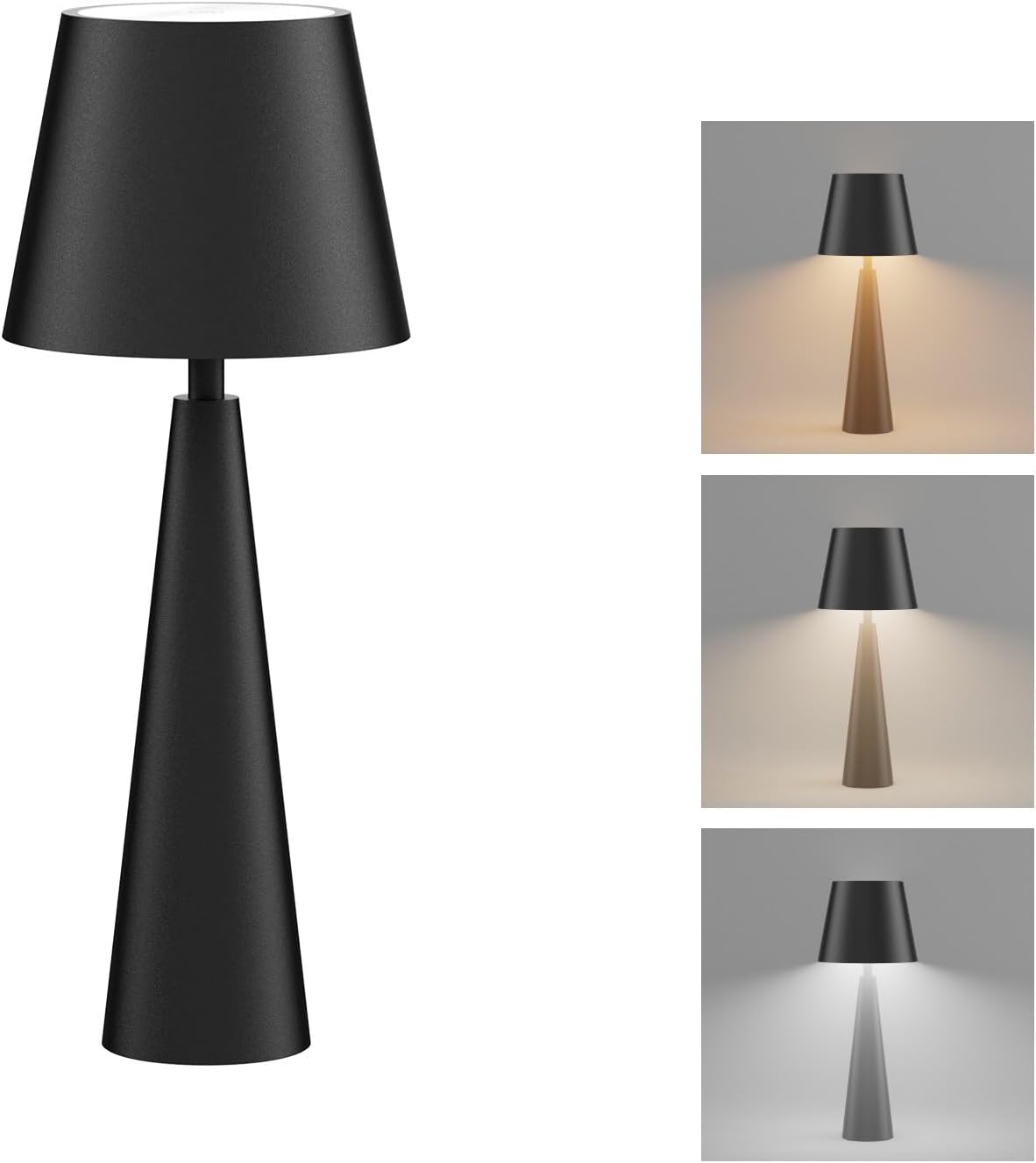 Portable LED Table Lamp, Modern LED Cordless Table Lamp with Touch Sensor IP54 Waterproof for Outdoor Bedroom, Dimmable 5500mAh Rechargeable Battery Bedside lamp (Black)