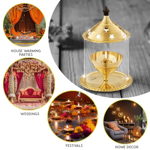Image of ARCHIES Akhand Diya Brass Metal Diyas | Pooja Diya for House, Office, Mandir Small Pack of 4 (Standard Size, AKDMT03152)