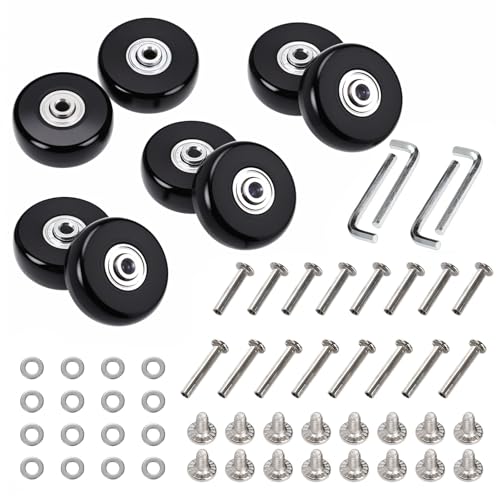 Set of 8 Luggage Suitcase Replacement Wheels, 50 x 18mm Rubber Swivel Caster Wheels Bearings Repair Kits, Wear-Resistant Mute Wheel Replacement Kit for Luggage Bags Travel Trolley Case