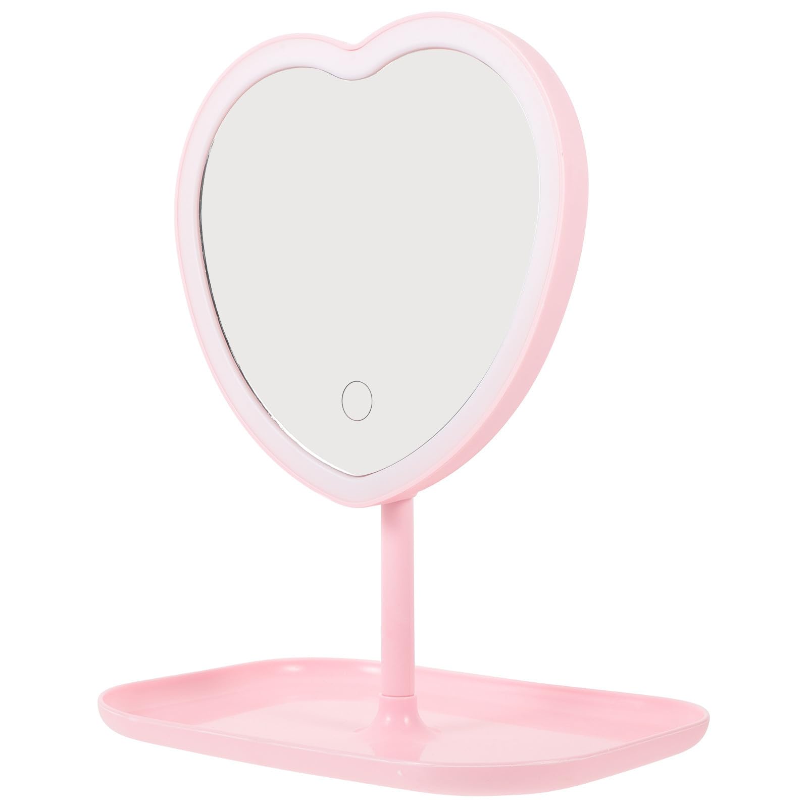 Espejo de maquillaje en forma de corazón rosa con luz LED, el regalo ideal
