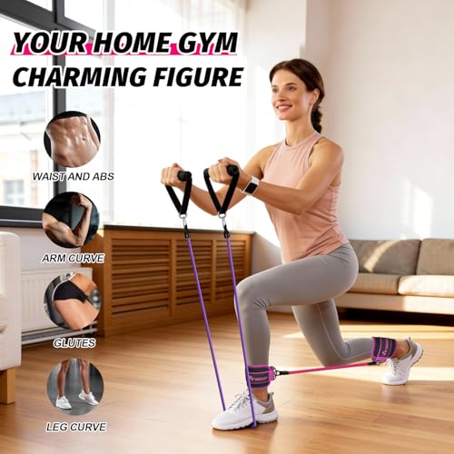 Image of WHATAFIT Resistance Bands, Exercise Bands, Workout Bands with Handles, Door Anchor and Ankle Straps, 5 Resistance Levels Fitness Bands for Strength Training, Physical Therapy, and Home Gym Equipment