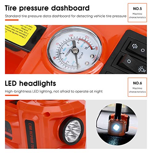 Gototop - Cric Elettrico Sollevatore Per Auto E Suv, 12 V, 5 T, Con Scatola Di Trasporto, Strumenti Di Sollevamento Con Luce Led, Per Riparazione Di Emergenza Stradale (Cric 5T) - 8