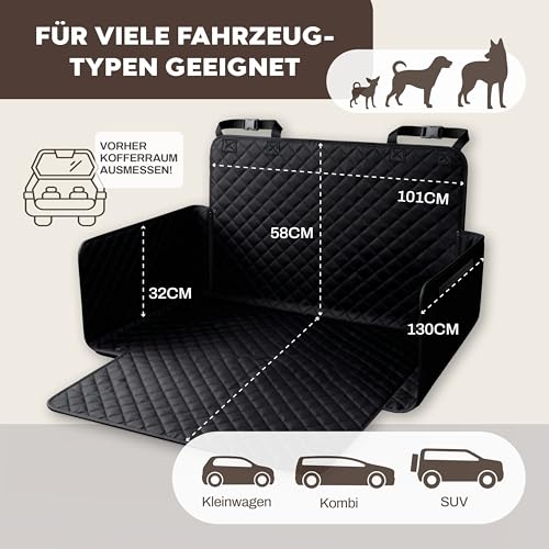 Hainberger Kofferraumschutz Hund gesteppt mit Seiten- und Ladekantenschutz Hundedecke Auto Kofferraum Wasserdicht und Kratzfest, Universal Kofferraum Schutzmatte für Hunde 174 x190cm (Schwarz)
