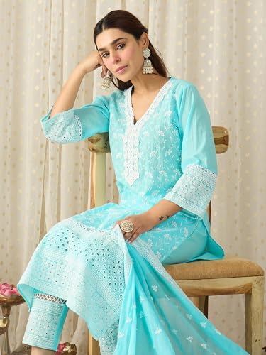 Image of INDO ERA Women Pure Cotton Kurta Set with Dupatta | Festive Suit Set, 10790