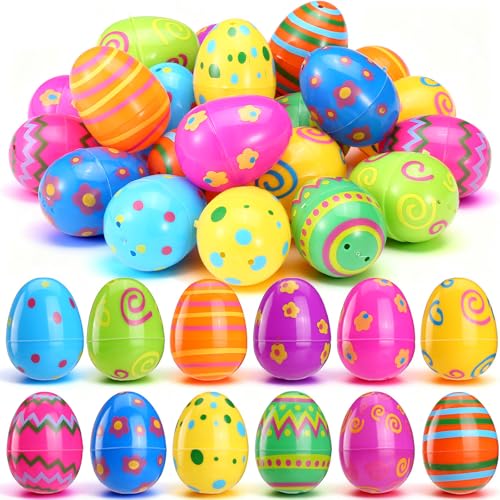 LIHAO 24 Oeufs de Pâques à Remplir en Plastique - 12 Motifs Colorés (4x6cm) - Décoration Paques Intérieur et Extérieur, Chasse aux Oeufs, Cadeaux...