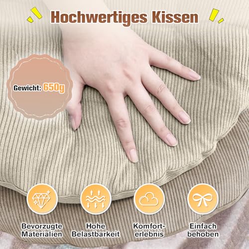 Lsjoaw Sitzkissen Rund 30cm Dicke 6cm 1 Stück Bodenkissen Rund Sitzpolster Stuhlauflage Sitzpolster Stuhlkissen Polster Auflage für Wohnzimmer Büro Konferenzraum Cordstoff (Weiß)