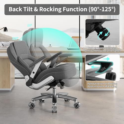 Image of Big and Tall Office Chair, 600lbs Heavy Duty Desk Chair with 5D Arms, Adjustable Lumbar Support & Height, Tilt Function, Fabric High Back Ergonomic Executive Computer Chair with 3'' Casters