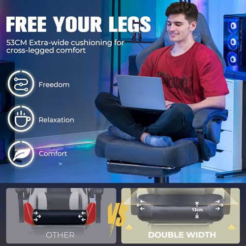 Image of GTPLAYER Big and Tall Gaming Chair 400lbs Heavy Duty Office Chair with Foot Rest, High Back Pocket Spring Ergonomic Computer Chair for Adults,Wide Comfy Seated Cushion with Linkage Armrests,Light Grey