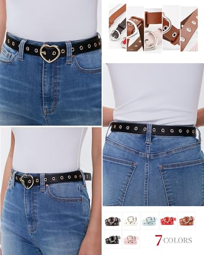 2 Pack Heart Buckle Belt for Women Fashion,Grommet Leather Dress Belts,Black Leather Belts for Jeans2