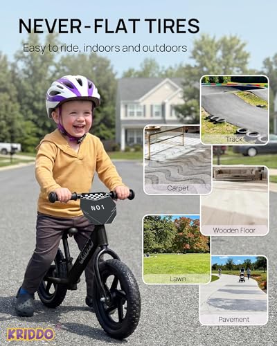 Image of KRIDDO Balance Bike 2 Year Old, Toddler Bike w Customize Plate | Matte, 2 Year Old Boy Girl Birthday Gift, 3 Sets of Stickers Included, Steady Balancing, Toy for 2-3 Boys Girls
