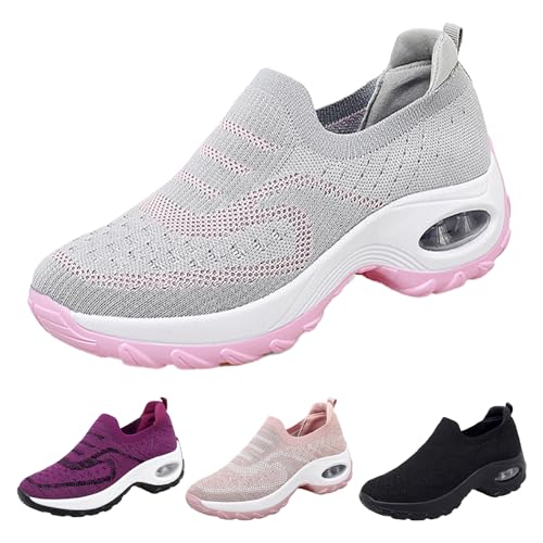 Women's Knit Mesh Orthopedic Platform Sneakers with Air Cushion Arch Support Lightweight Breathable Non Slip Walking Shoes for Workout Jogging Work Loafers