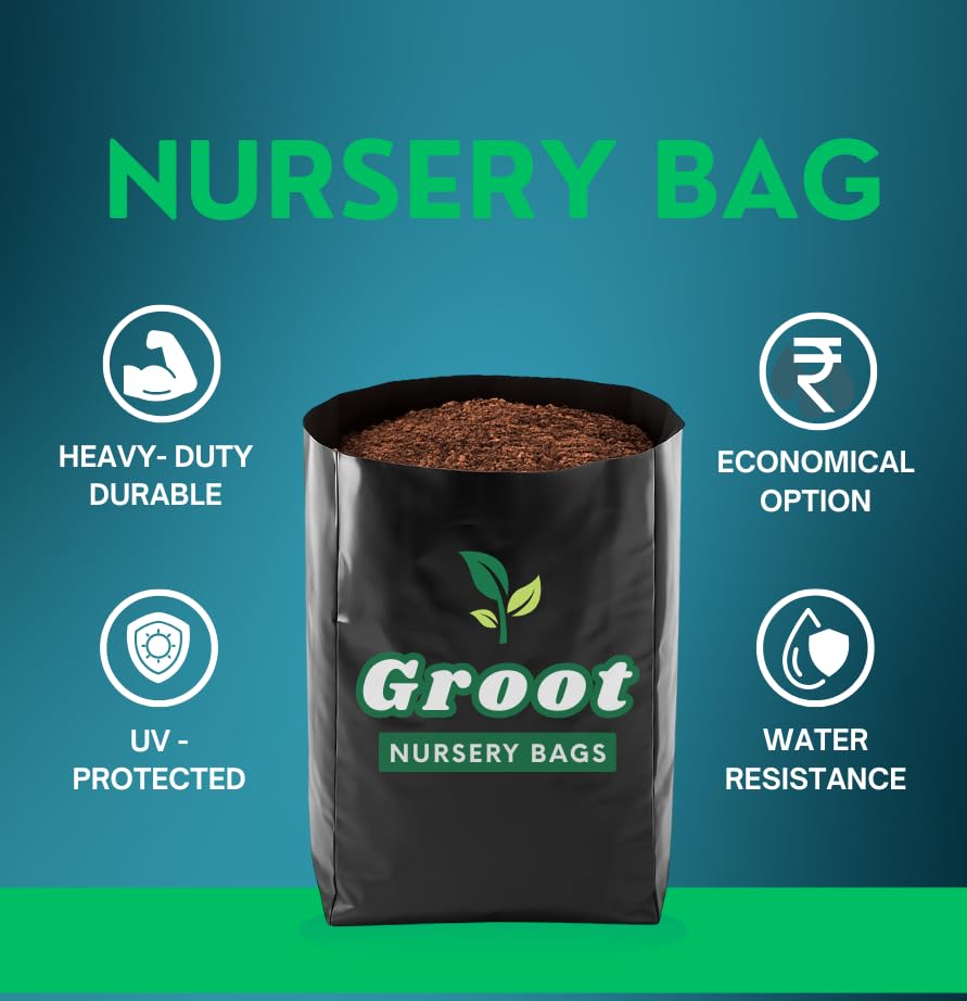 Image of Groot Plastic UV Protected Poly Grow Nursery Plant Bags 10 x 12 Inches Medium, 75 Pieces | Plant Bags for Home Garden | Nursery Bags for Plants |