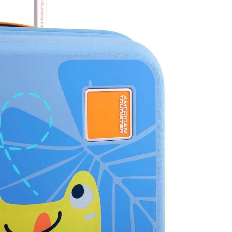Image of American Tourister Snoodle Kids Spinner Luggage | 48 cm Cabin Size | 22L | 8 Wheels | Recessed Combination Lock | Multi-Stage Trolley | Gen-Alpha Suitcases | Blue Frog | 3 Year Global Warranty