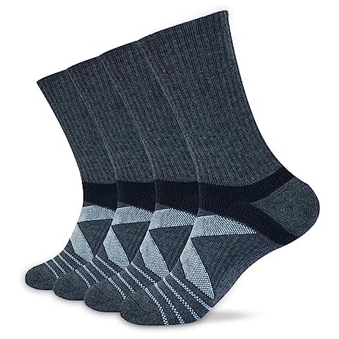 KC-TAHO Men's Compression Athletic Cushioned Crew Socks (4 Pairs) Arch Support Hiking Walking Running Socks Cover