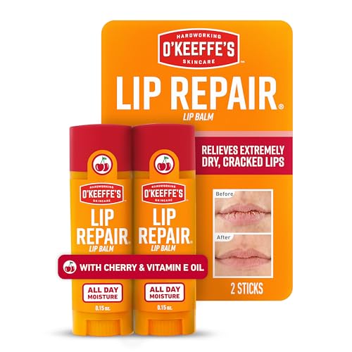 OKeeffes Lip Repair Lip Balm with Cherry & Vitamin E Oil - Stick (Twin Pack) - Moisturizer for Extremely Cracked Dry Lips
