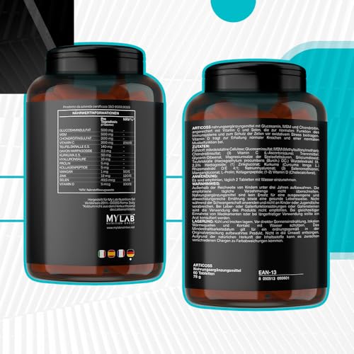 ARTICOSS Nahrungsergänzungsmittel für Gelenke, Knochen und Knorpel mit Glucosamin, Chondroitin, MSM, Teufelskrallen, Vitamin C und D, Kollagen und Hyaluronsäure. 60 Tabletten.