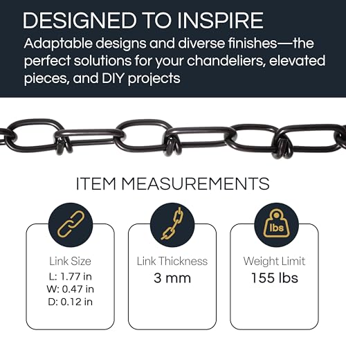 Image of RCH Hardware CH-SS52-01-BLK-10 | 10 Gauge Decorative Solid Stainless Steel Double Loop Outdoor Fixture Chain | 10 Foot Increments |Black Finish