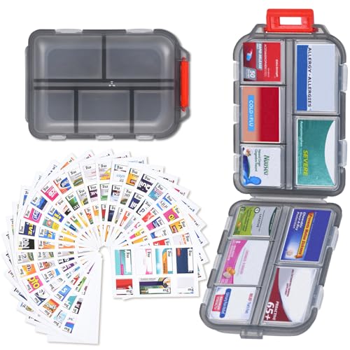 Image of Large Pill Organizer with 189 Labels, 10 Compartments Travel Medicine Kit Travel Medicine Organizer Pocket Pill Case Travel Pill Box Travel Pill Organizer for Purse Vacation Essentials (Gray, 1 Pack)