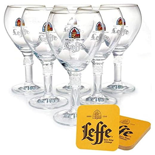 Leffe Lot de 6 verres à bière 0,25 l avec 6 sous-bocks originaux – Verres originaux Leffe 0,25 l