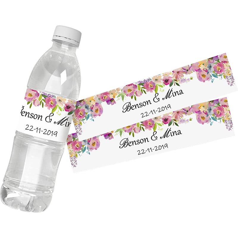 30Pcs Personalized Custom Personalized Floral Wedding Water Bottle Labels Stickers Birthday Anniversary Bride Show Graduation (F)