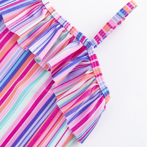 LIZENS Girls One Piece Swimwear Striped Ruffle Trim 2-12Years Flounce Colorful Beach Bathing Suit for Kids Swimsuit3