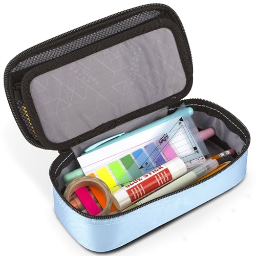 Five Star Pochette à crayons, trousse à stylos, organiseur de rangement pour fournitures scolaires, écouteurs, chargeurs, câbles, maquillage, Stand 'N Store, s'adapte aux classeurs à 3 anneaux, bleu – vue 5