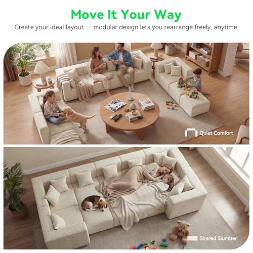 Image of MONVANE Oversized Boneless Sectional Couches for Living Room, 10-Seat Cloud Couch, Modular Sofa with Ottoman & 10 Throw Pillows, Comfy Chenille, No Assembly Required, Beige