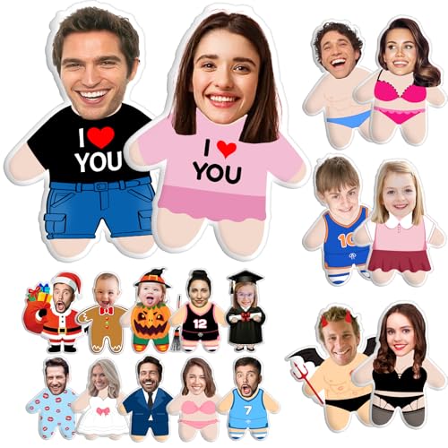 Custom Face Pillow with Body Personalized Photo Plush Doll Double-Sided 3D Funny Throw Pillow for Couch & Bed Cute Customized Gift for Valentines Day Anniversary Boyfriend Girlfriend Him Her